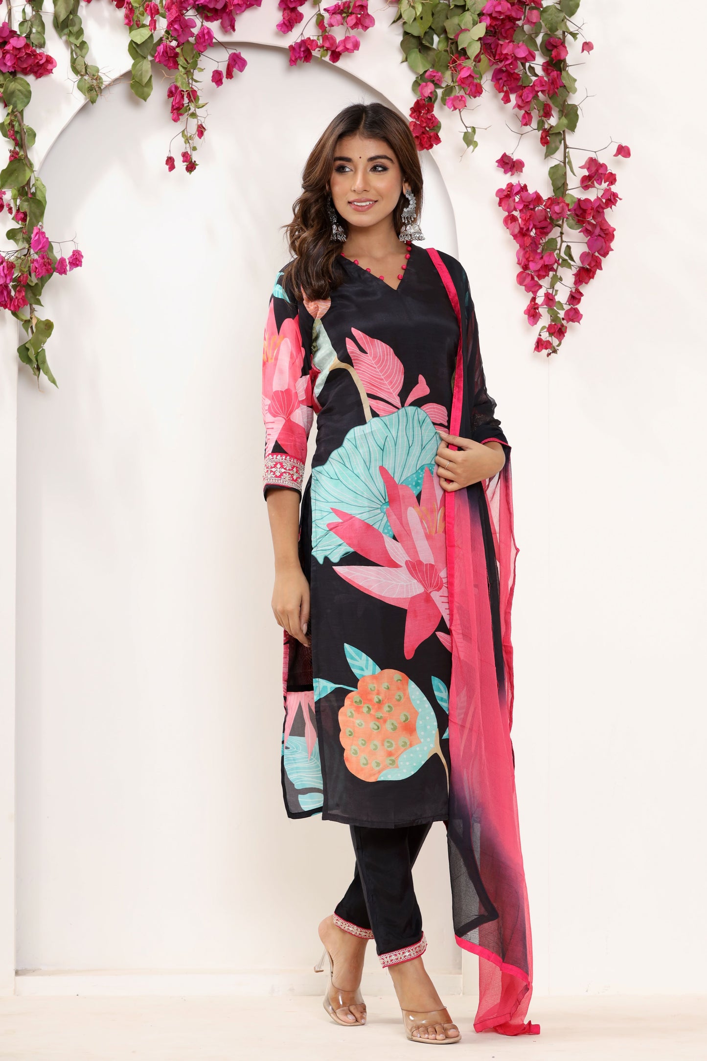 Black Printed Stitched Suit Set