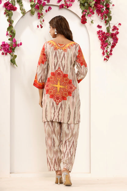 Cream Color Printed Kurti Set