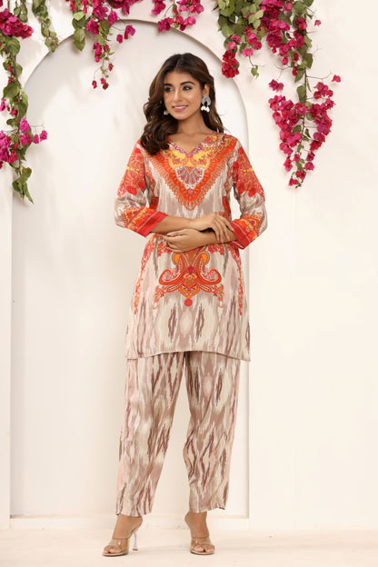 Cream Color Printed Kurti Set