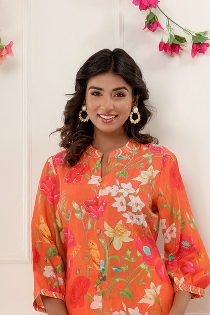 Orange Color Printed Designer Kurti Set