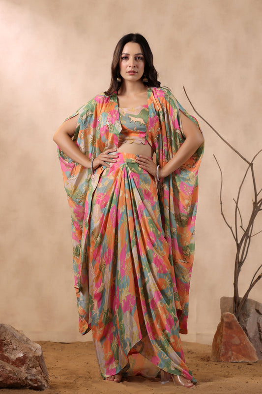 Multicolor Printed Designer Dress