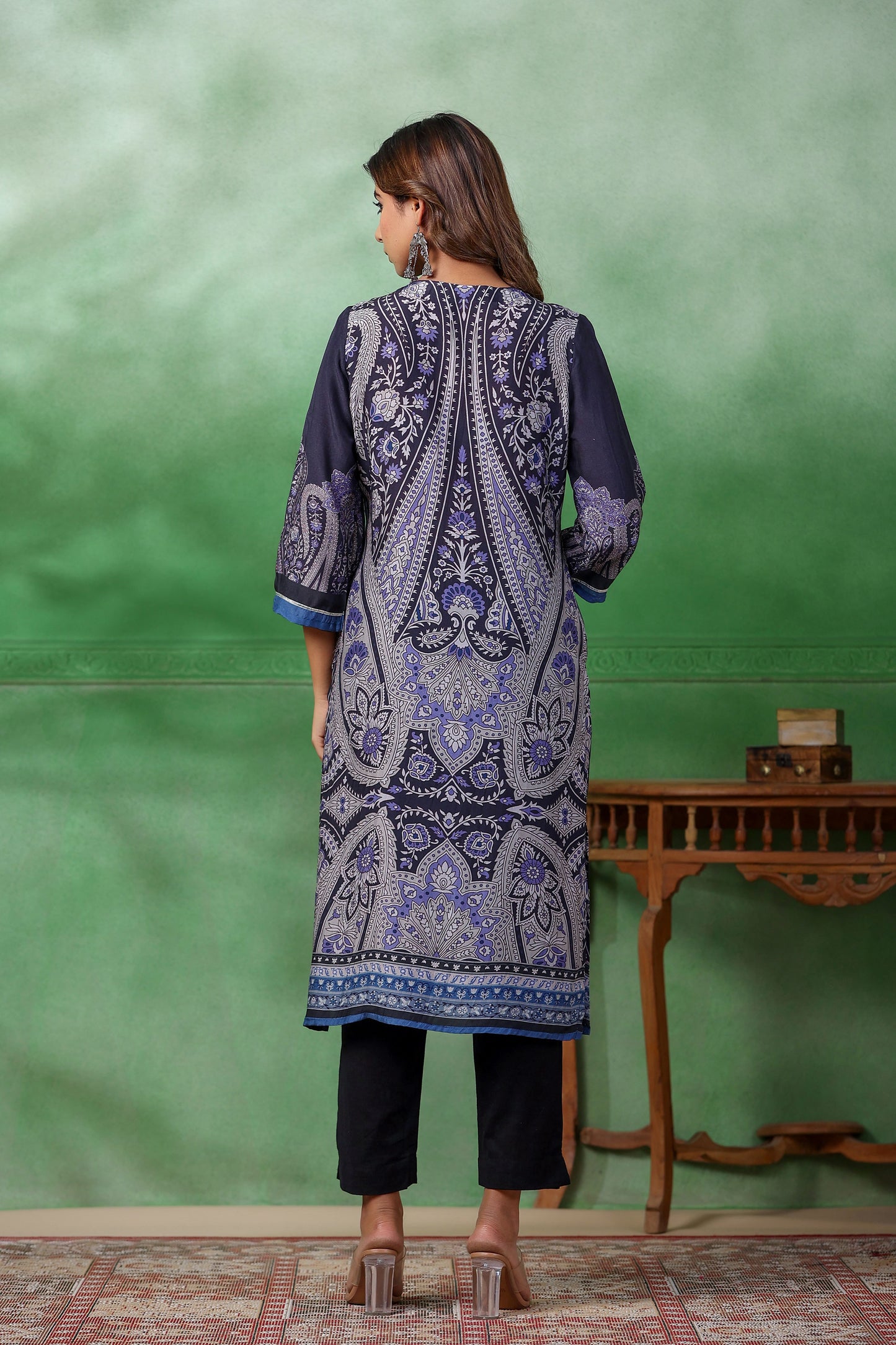 Navy Blue Colour Printed Kurti