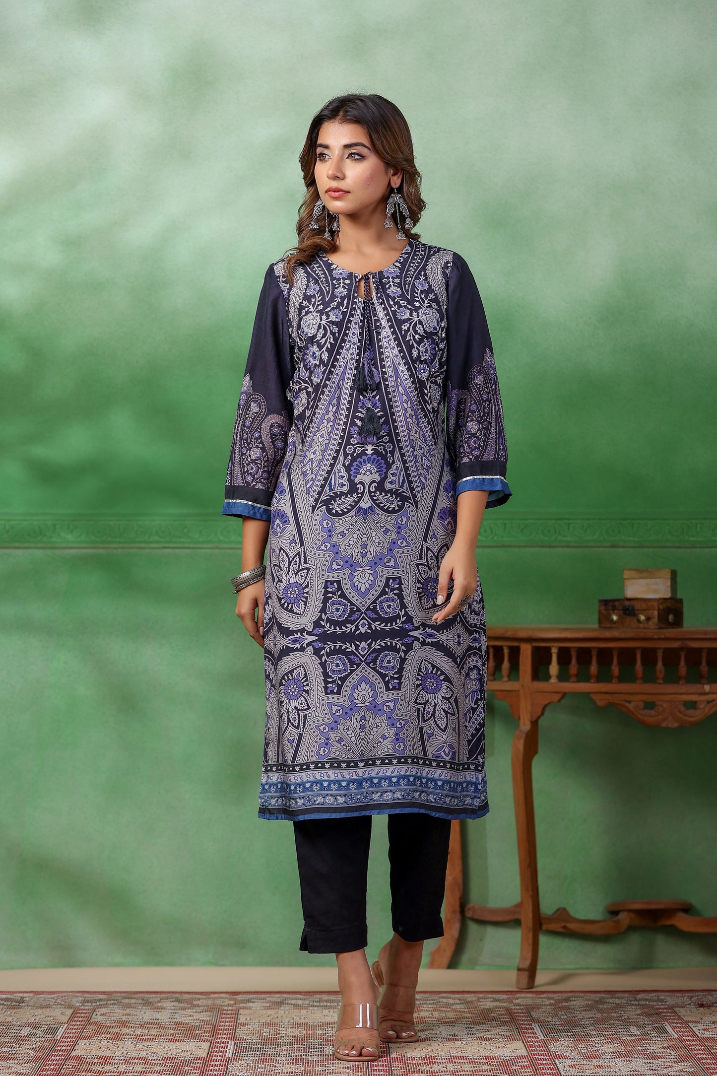 Navy Blue Colour Printed Kurti