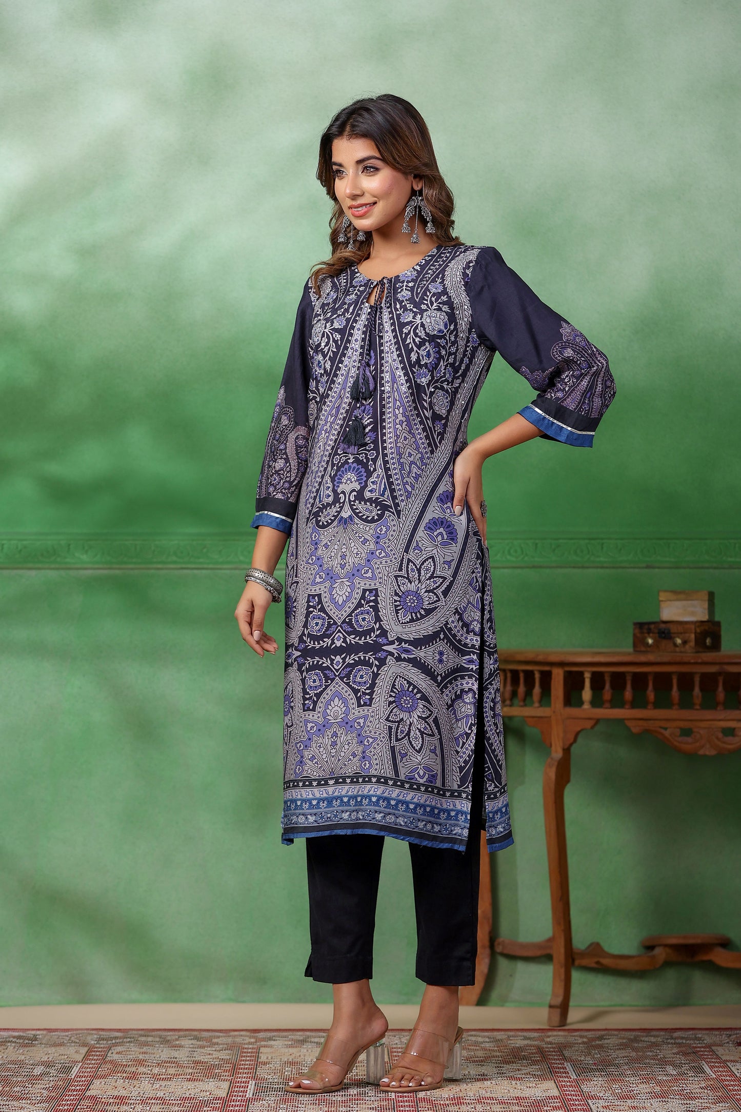 Navy Blue Colour Printed Kurti