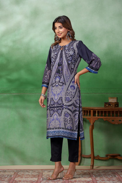 Navy Blue Colour Printed Kurti