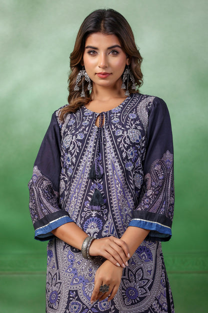 Navy Blue Colour Printed Kurti