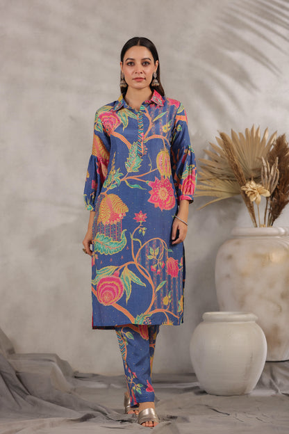 Blue Printed Fancy Kurti Set