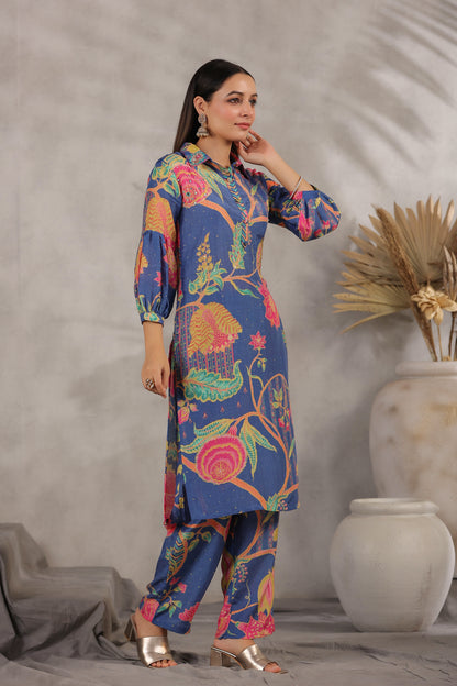 Blue Printed Fancy Kurti Set