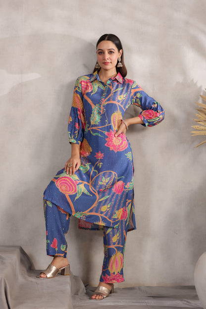 Blue Printed Fancy Kurti Set