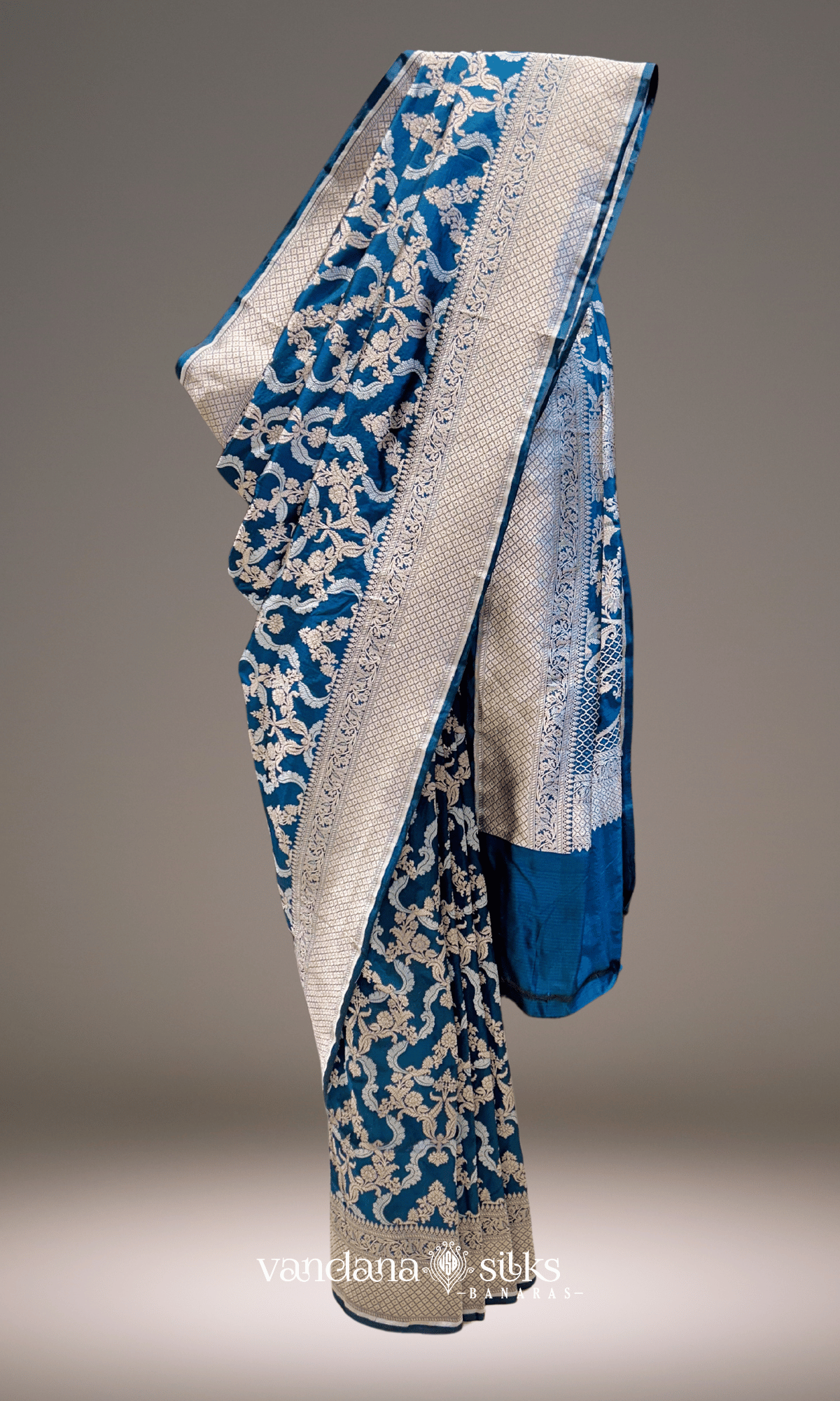 Teal Blue Banarasi Silk Saree