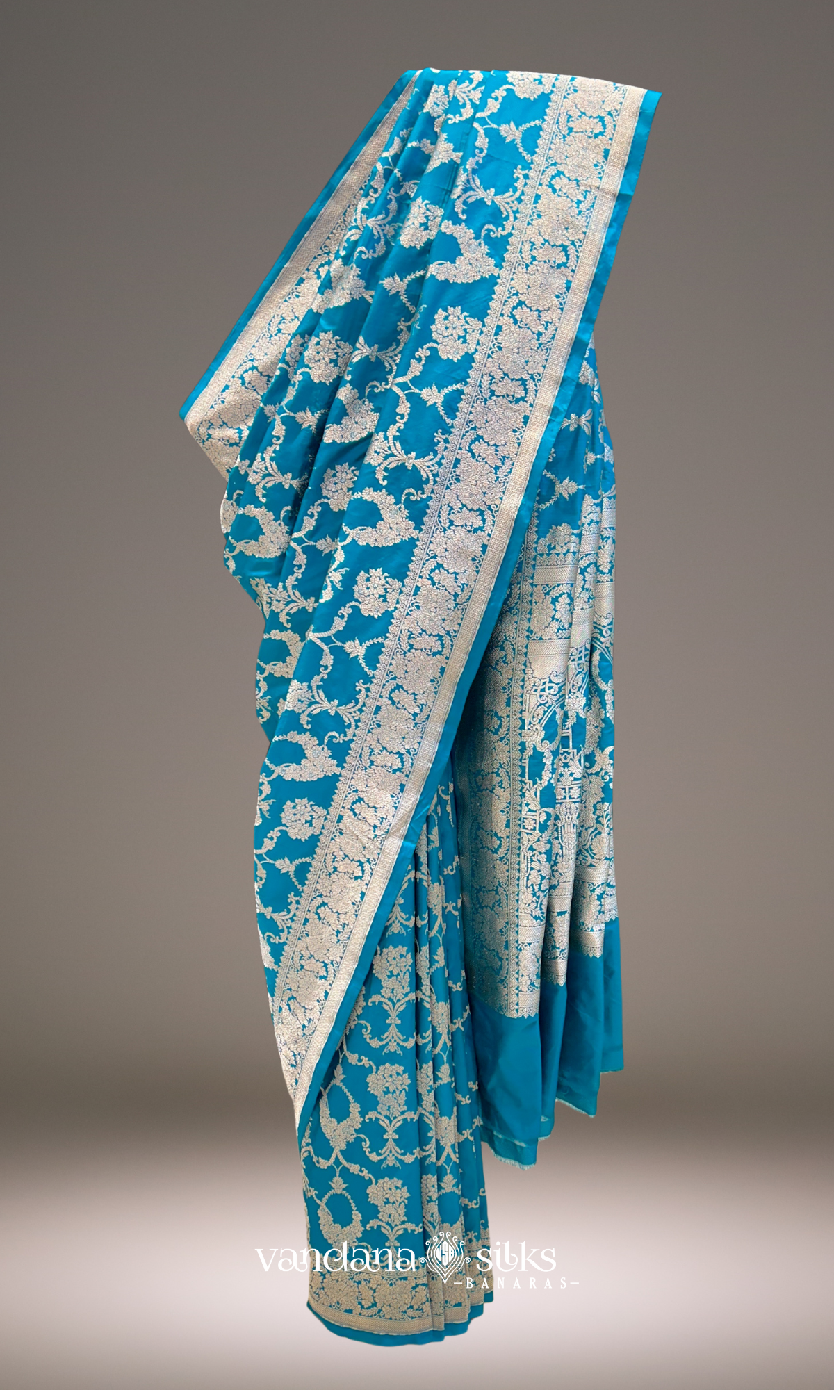 Turquoise Blue Banarasi Silk Saree