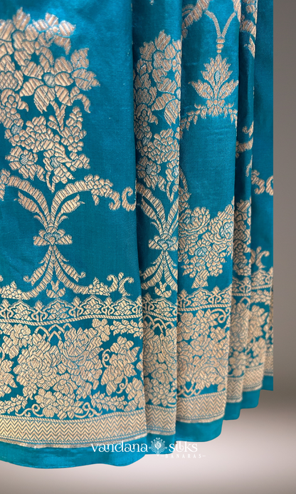 Turquoise Blue Banarasi Silk Saree