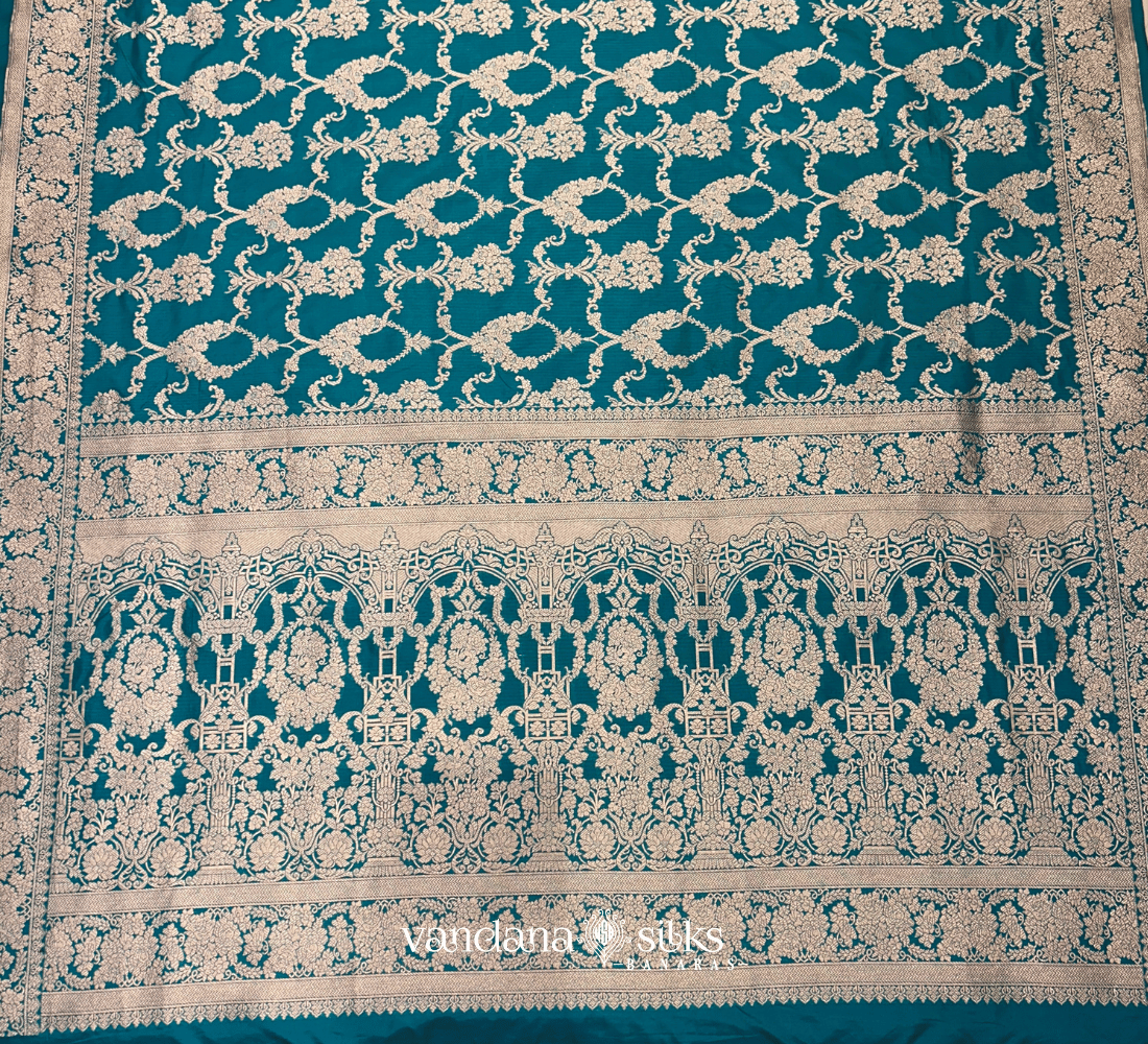 Turquoise Blue Banarasi Silk Saree