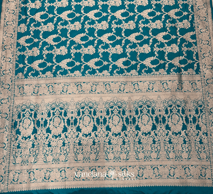 Turquoise Blue Banarasi Silk Saree