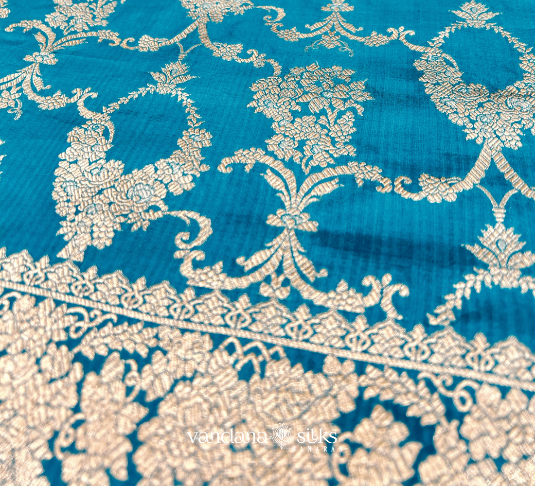 Turquoise Blue Banarasi Silk Saree