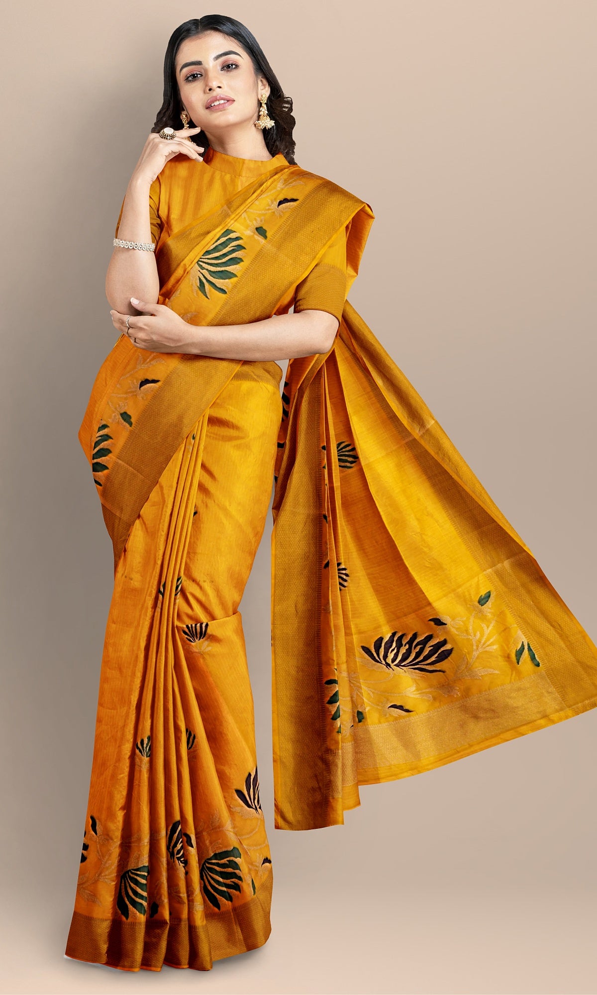 Banarasi Sunflower Yellow Resham Weaving Silk Saree