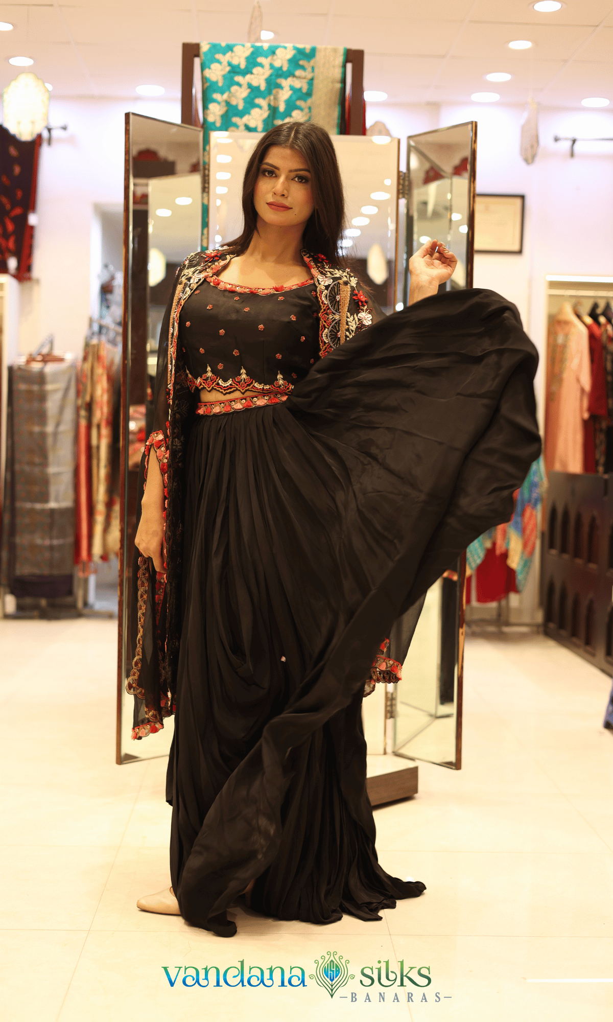 Black Indo Western Dress With Long Shrug