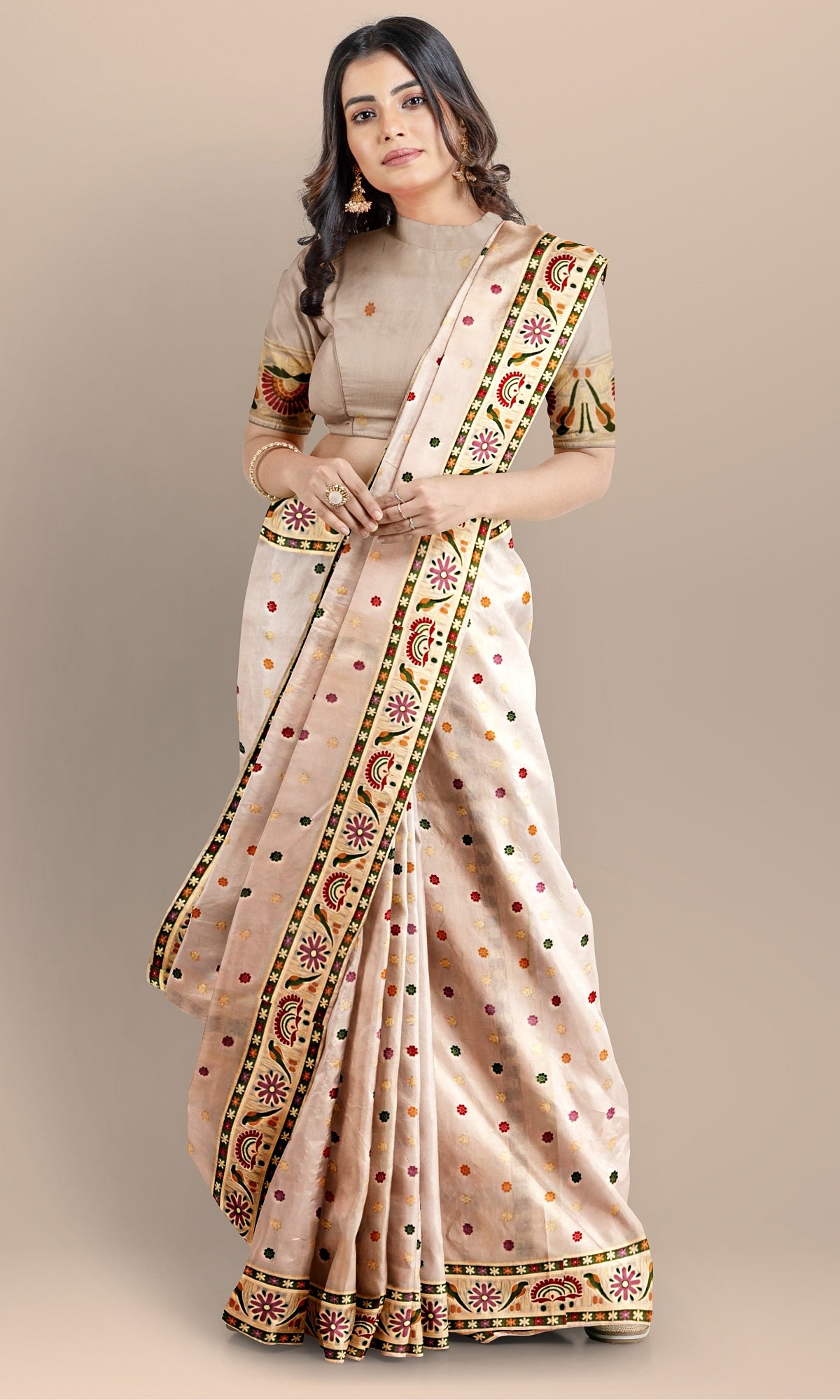 Handwoven Banarasi Meenakari Off-White Pure Silk Saree