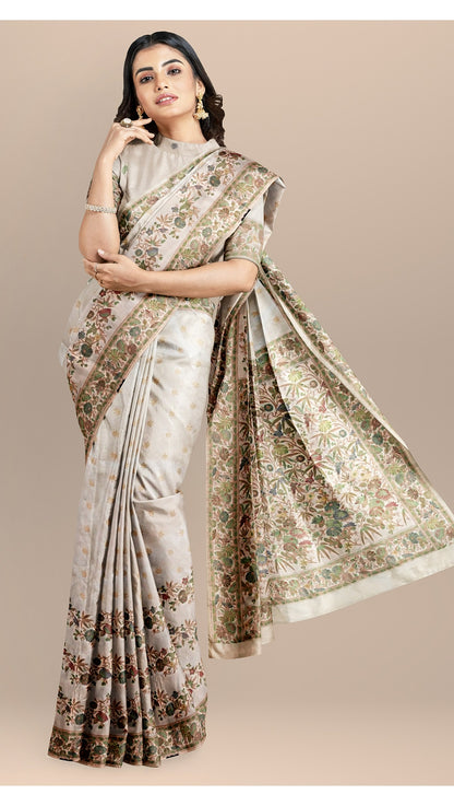 Handwoven Banarasi Meenakari Off-White Silk Saree