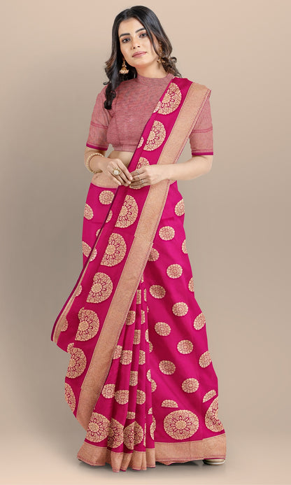 Handwoven Banarasi Satin Silk Magenta Pink Saree