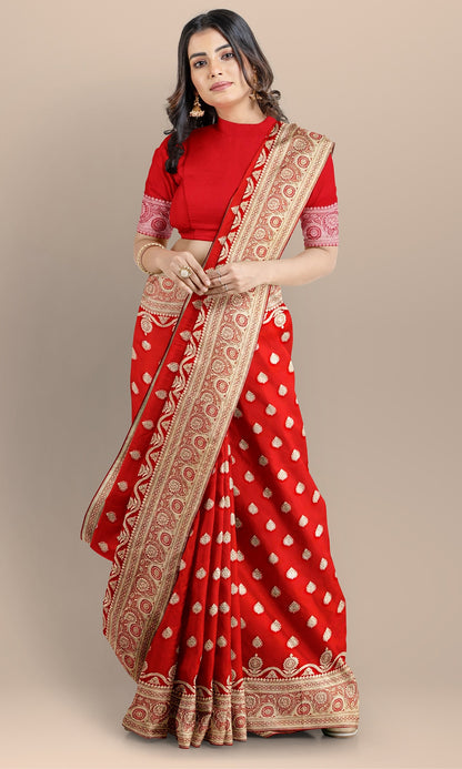 Handwoven Banarasi Satin Silk Red Saree