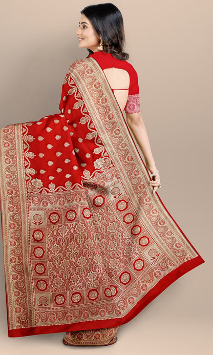 Handwoven Banarasi Satin Silk Red Saree