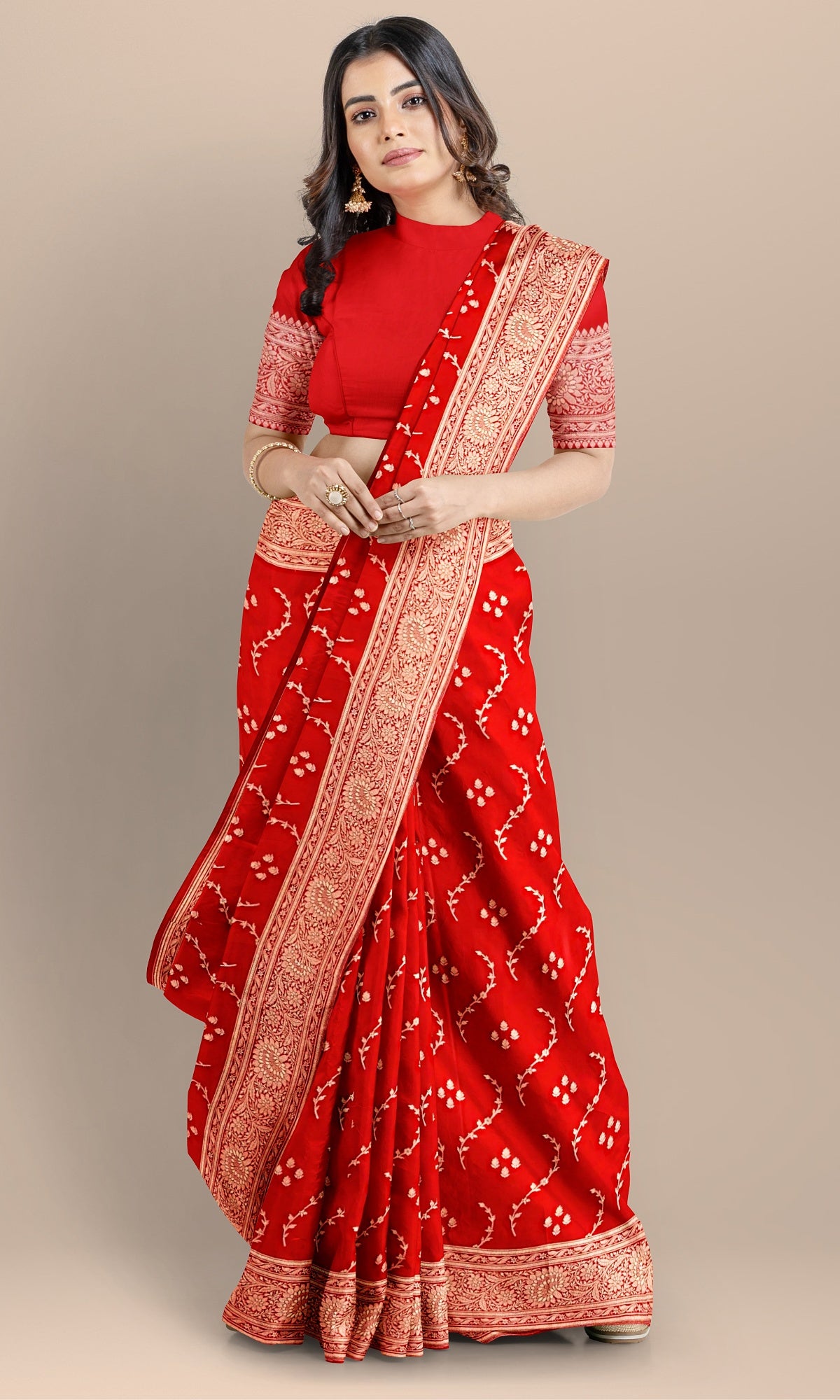 Handwoven Banarasi Satin Silk Red Wedding Saree