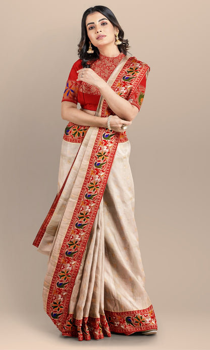 Handwoven Gold Banarasi Paithani Saree