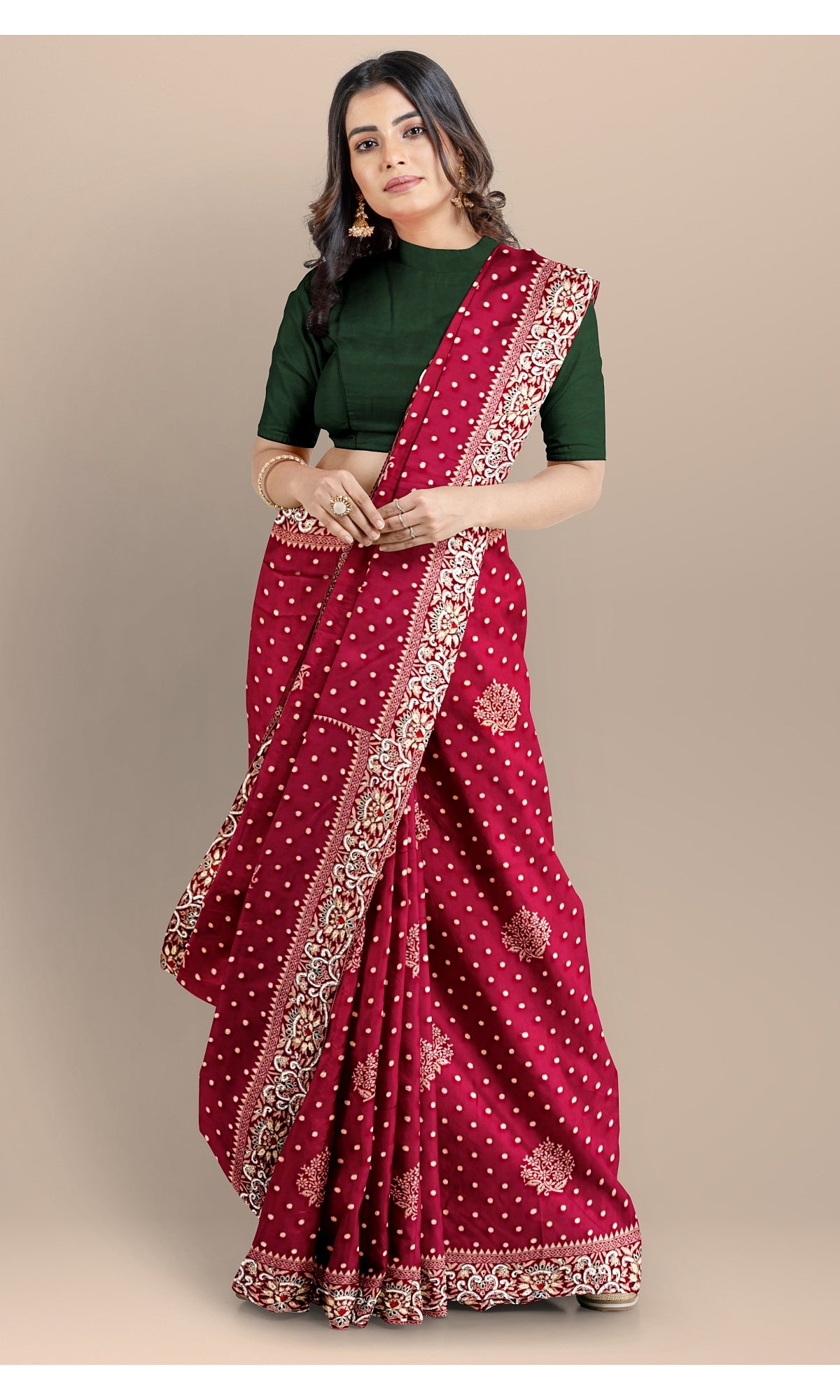 Handwoven Pure Silk Wine Zardozi Saree