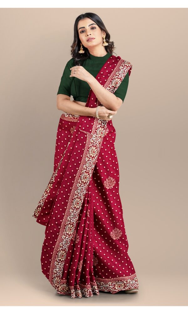 Handwoven Pure Silk Wine Zardozi Saree