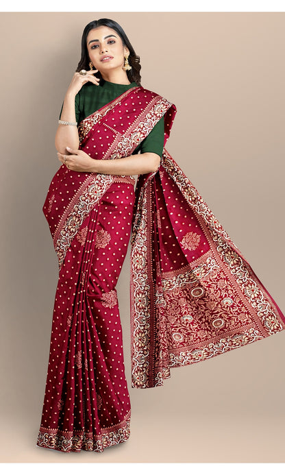 Handwoven Pure Silk Wine Zardozi Saree