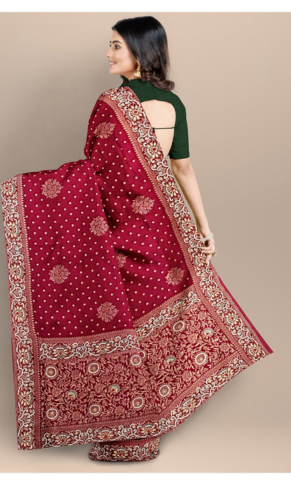 Handwoven Pure Silk Wine Zardozi Saree