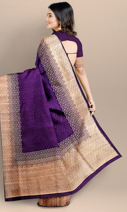 Handwoven Violet Purple Pure Silk Banarasi Saree