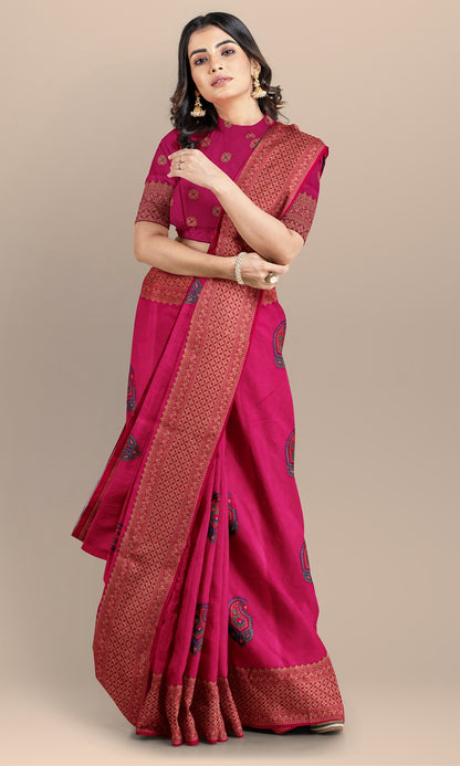 Magenta Pink Resham Weaving Blend Silk Saree