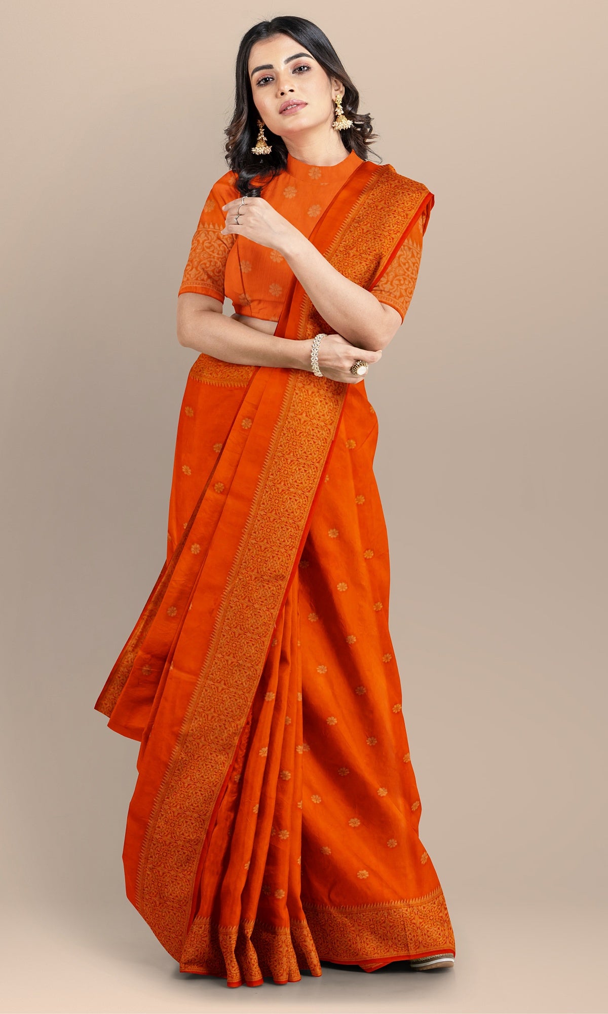 Orange Resham Weaving Blend Silk Banarasi Saree