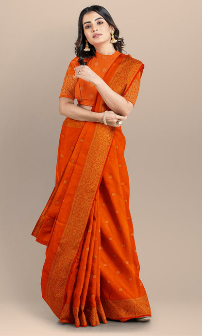 Orange Resham Weaving Blend Silk Banarasi Saree