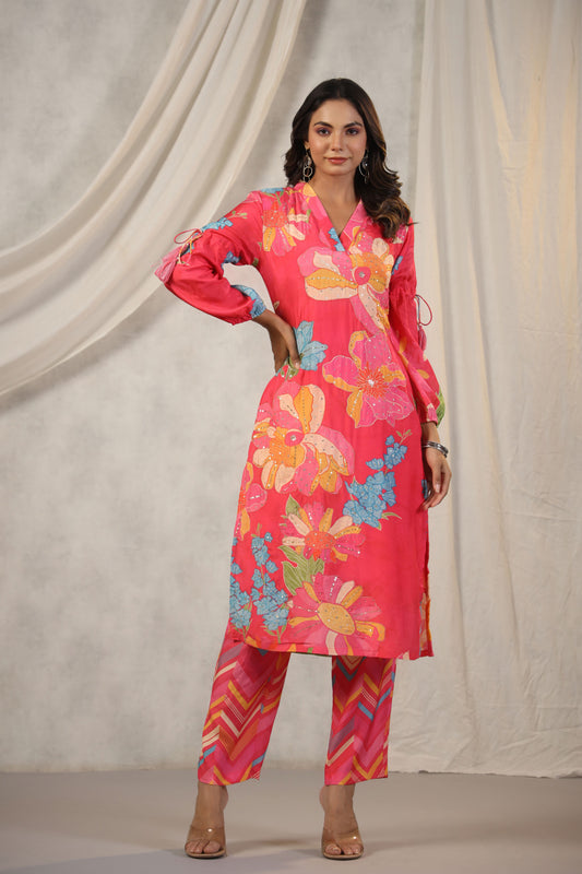 Pink Printed Fancy Kurti Set