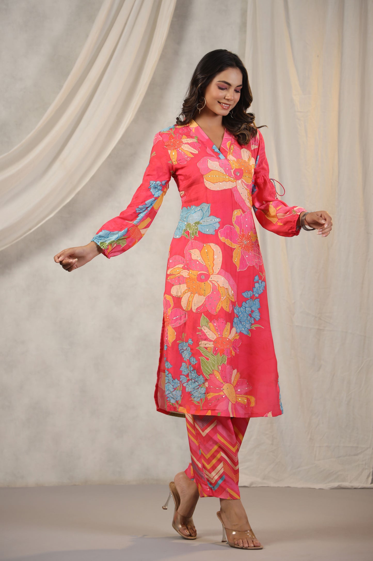 Pink Printed Fancy Kurti Set