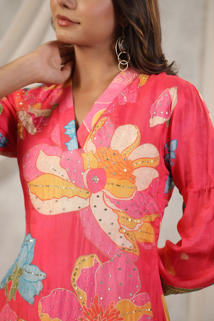 Pink Printed Fancy Kurti Set