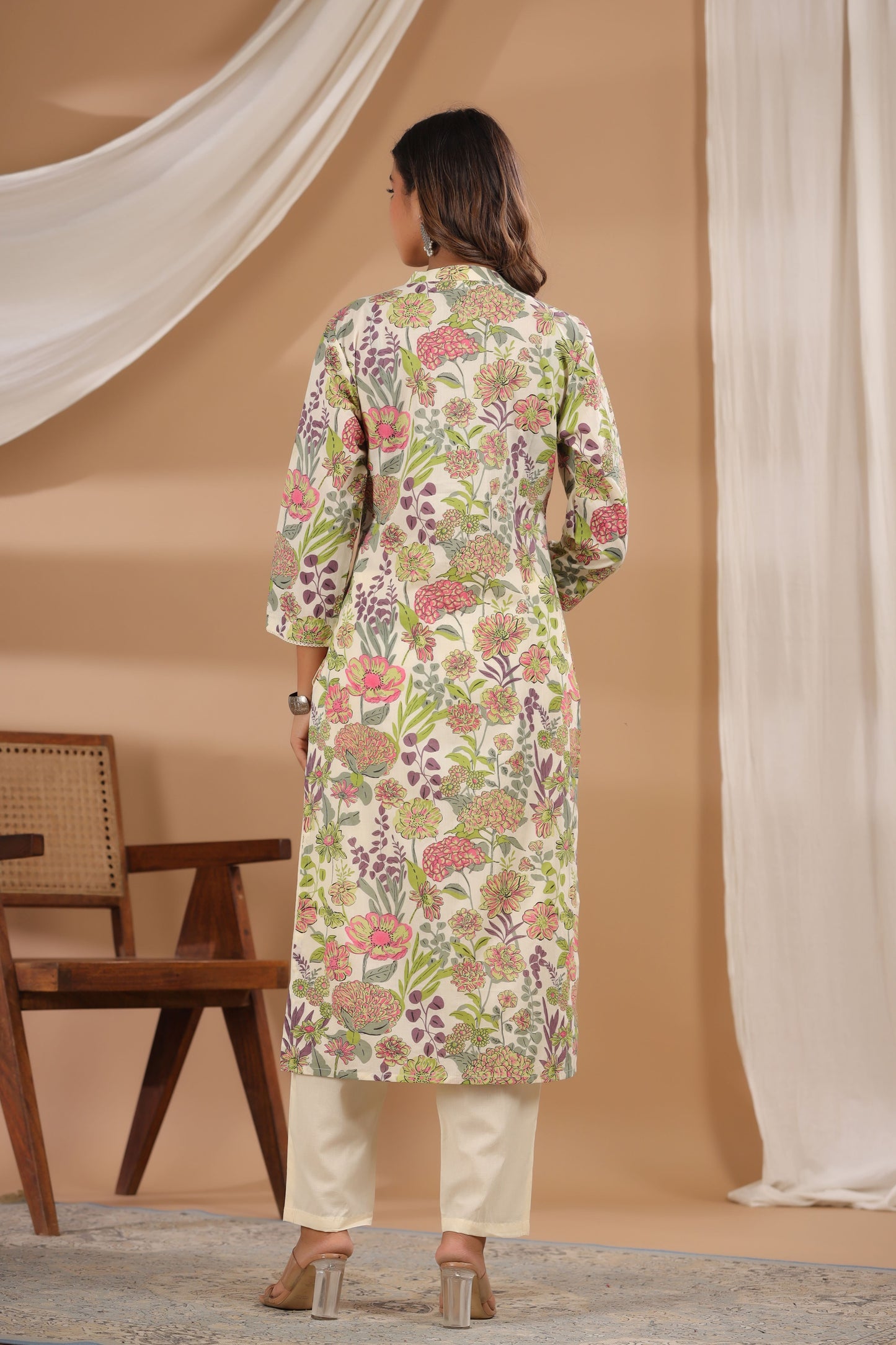 Off White Printed Kurti Set