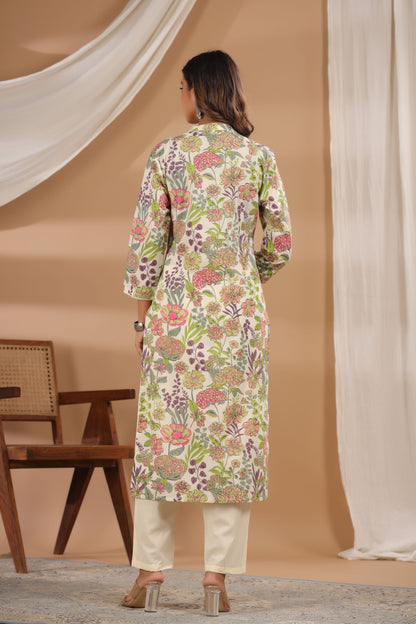 Off White Printed Kurti Set