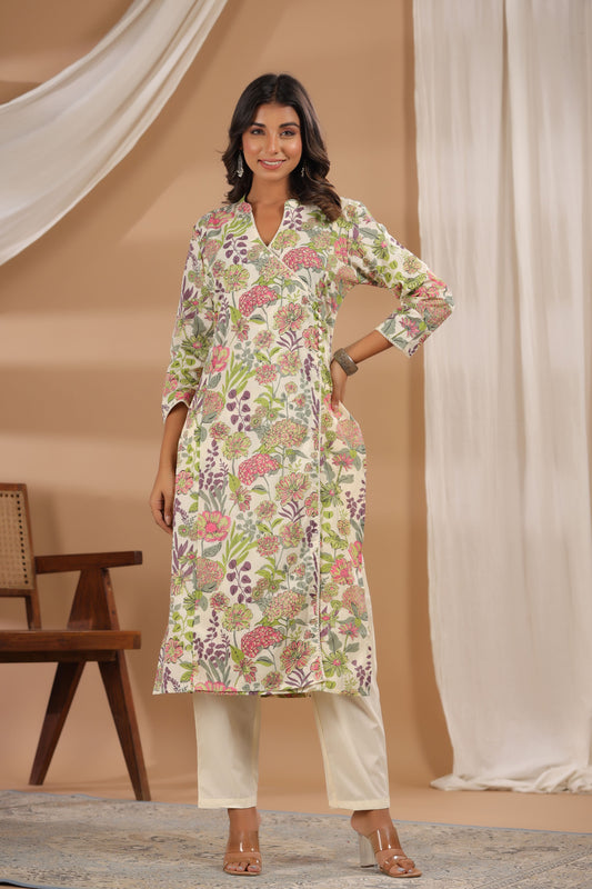 Off White Printed Kurti Set