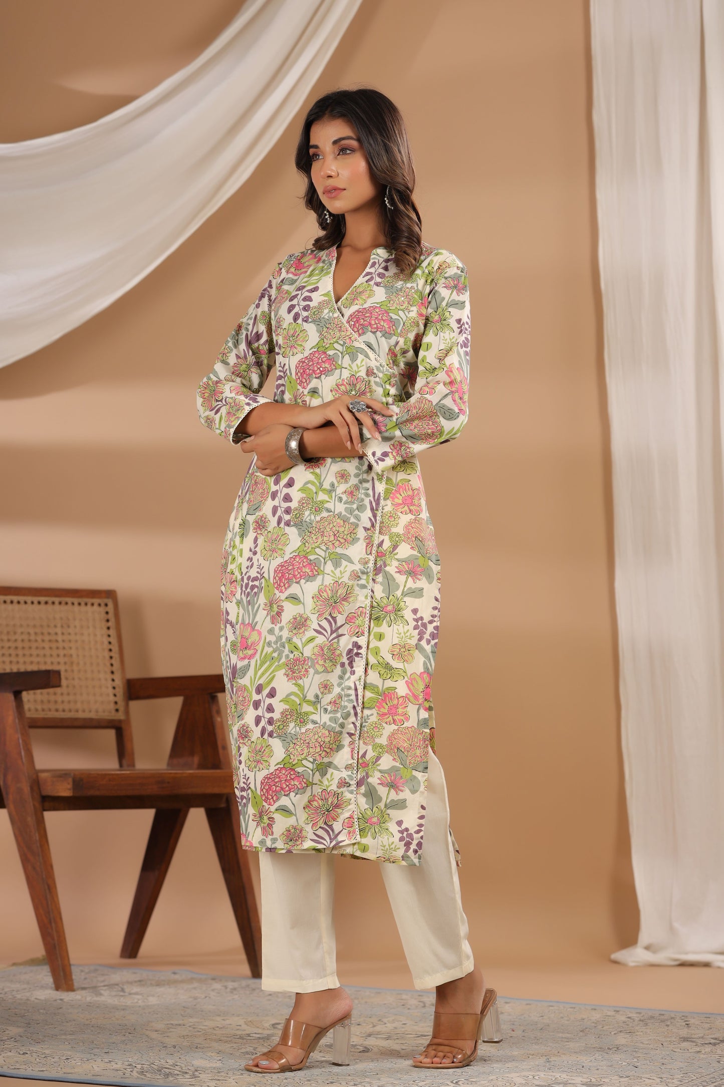 Off White Printed Kurti Set