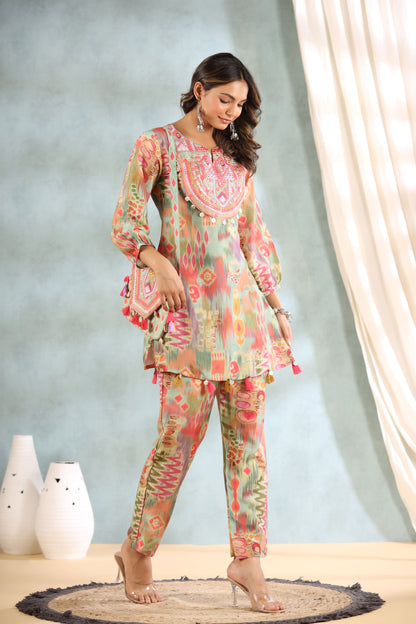 Pista Green Printed Fancy Co-Ord Set