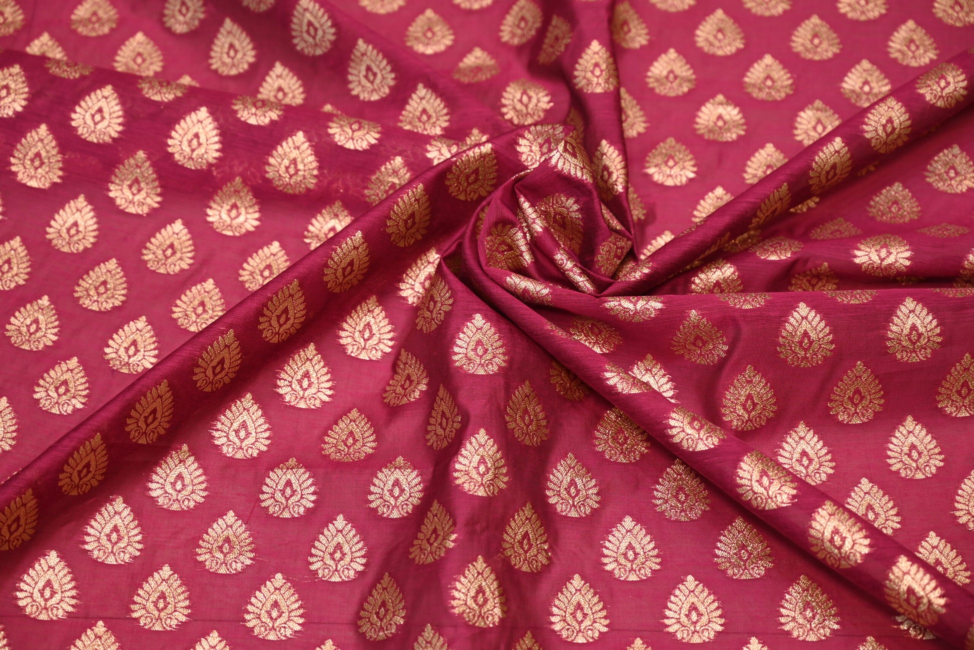 Traditional Flamingo Pink Zari Woven Silk Fabric