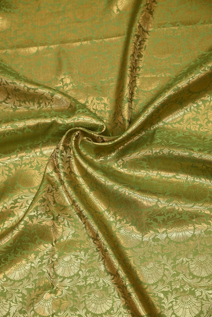 Traditional Lush Green Zari Woven Silk Fabric