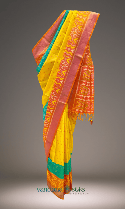 Yellow Patola Printed South Silk Kanjivaram Saree